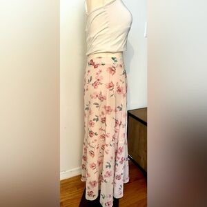 Pink Floral Print Long Skirt